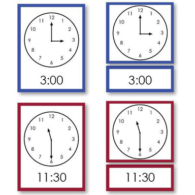 History Material-Time & Seasons - Telling Time Card Set Complete Clock Set,3-Part Cards