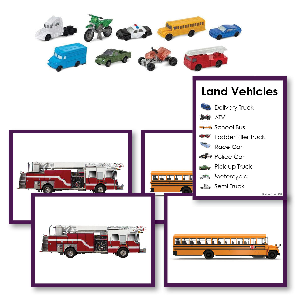 Land Vehicles Toddler Cards with Objects