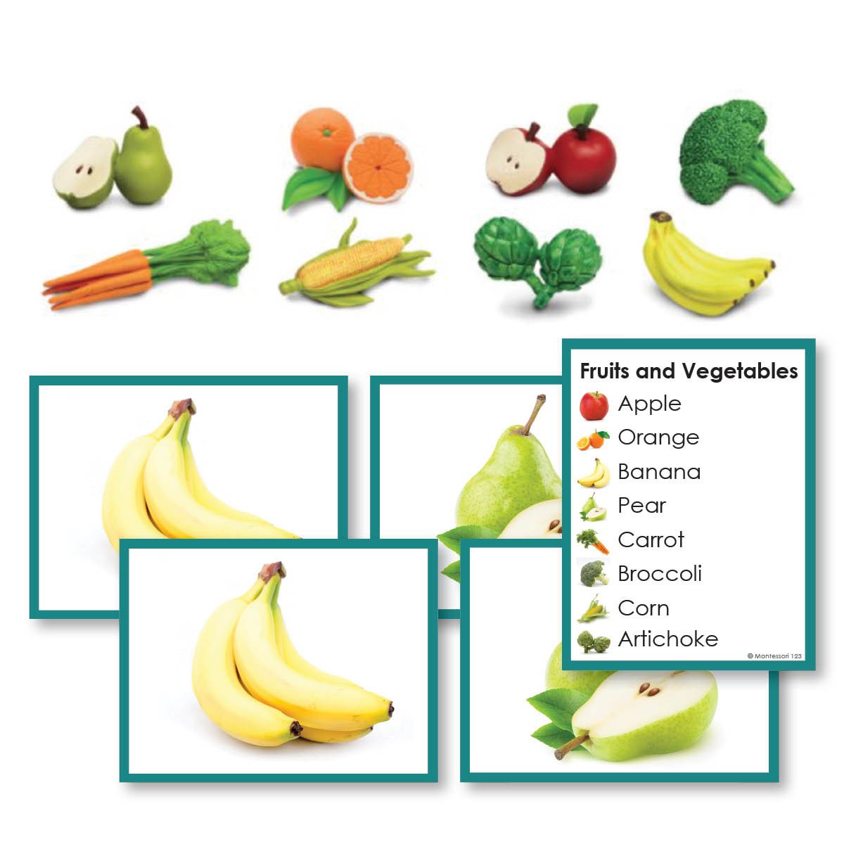 Fruits and Vegetables Toddler Cards with Objects