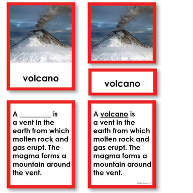 Geography Material-Landforms & Biomes - Parts Of A Volcano 3-Part Cards With Definitions