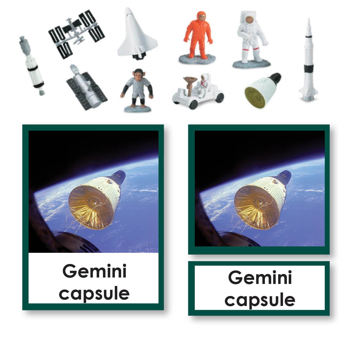 History Material-Culture - Space Travel 3-Part Cards With Objects