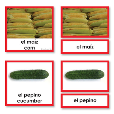 Language Arts-Spanish - Spanish Language Fruits And Vegetables 3-Part Cards With Photographs