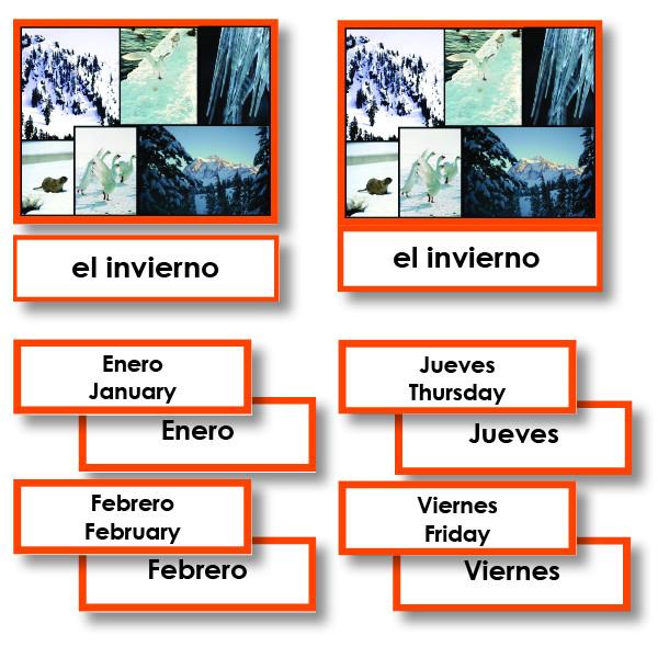 Language Arts-Spanish - Spanish Language Months Of The Year And Days Of The Week 3-Part Cards
