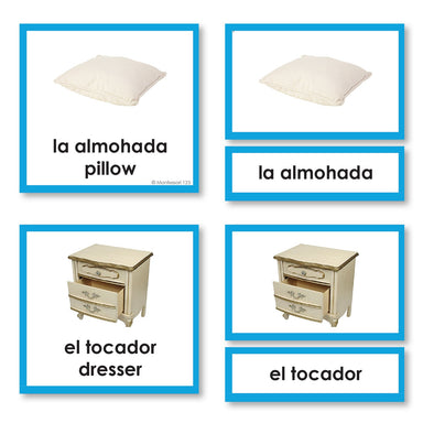 Language Arts-Spanish - Spanish Language Things Found In A Bedroom 3-Part Cards With Photographs