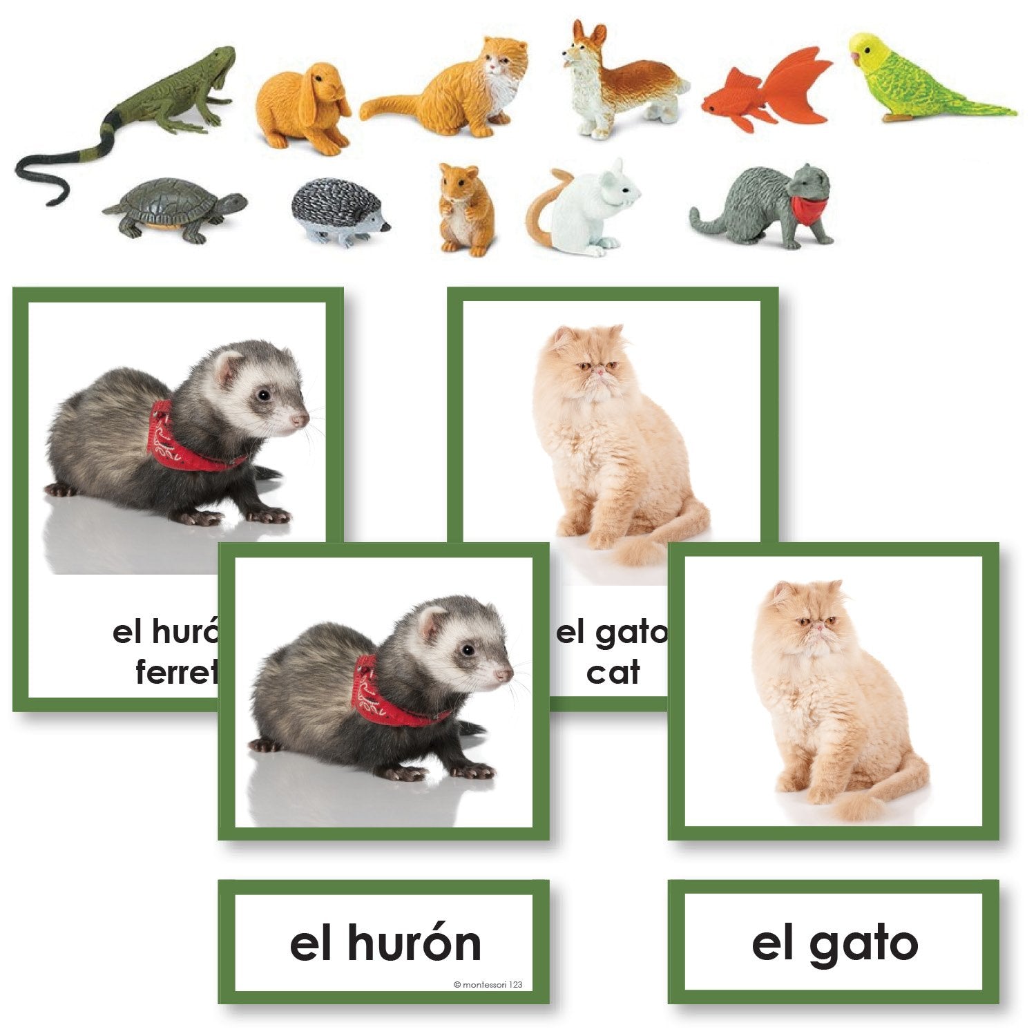 Language Arts-Spanish - Spanish Pets 3-Part Cards With Objects