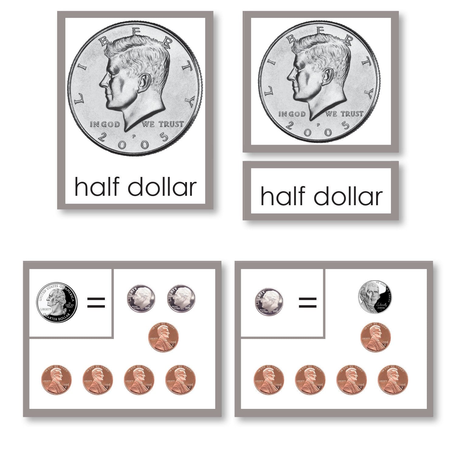 Math Materials-Money - Coin Equivalency 3-Part Cards With Working Charts