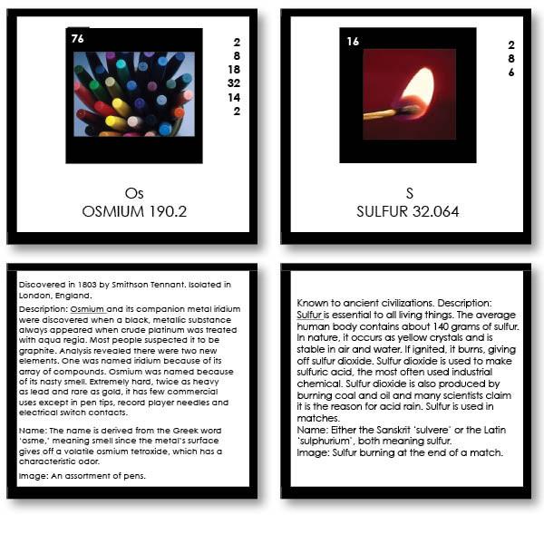 Physical Science-Chemistry - Periodic Table Of Elements Photographs With Text Cards And Table, Level 2